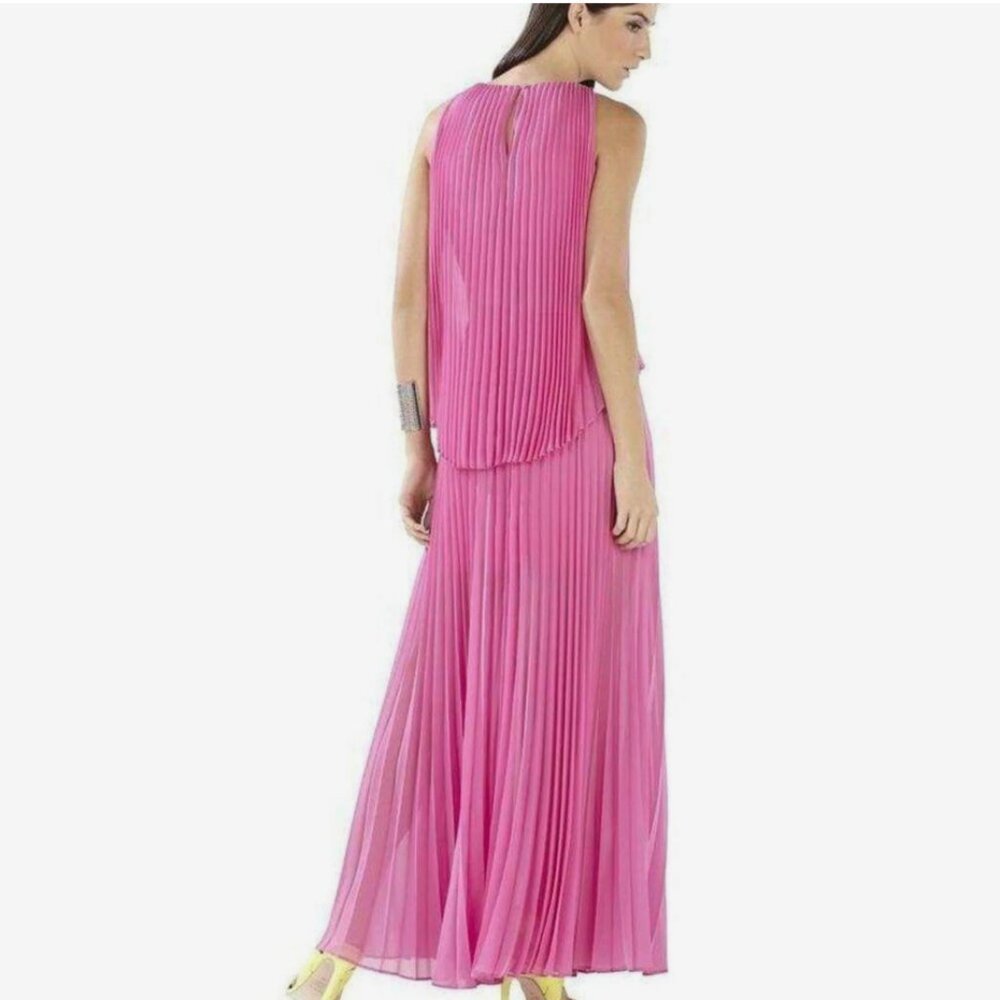 BCBGMAXAZRIA Shaina Pink Sleeveless Pleated Gown Barbie XXS - Picture 4 of 16
